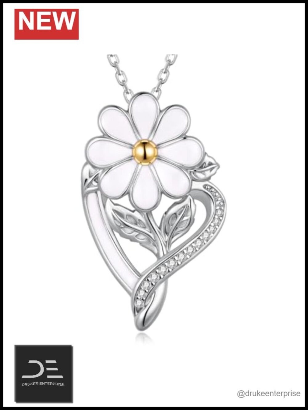 Sterling Silver Flower Pendant Daisy Necklace Cubic Zirconia 18" Women's Jewelry
